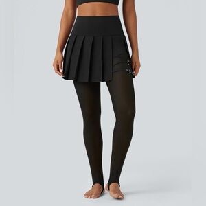 Halara Breezeful High Waisted Pleated 2-in-1 Mesh Dance Stirrup Skirted Leggings